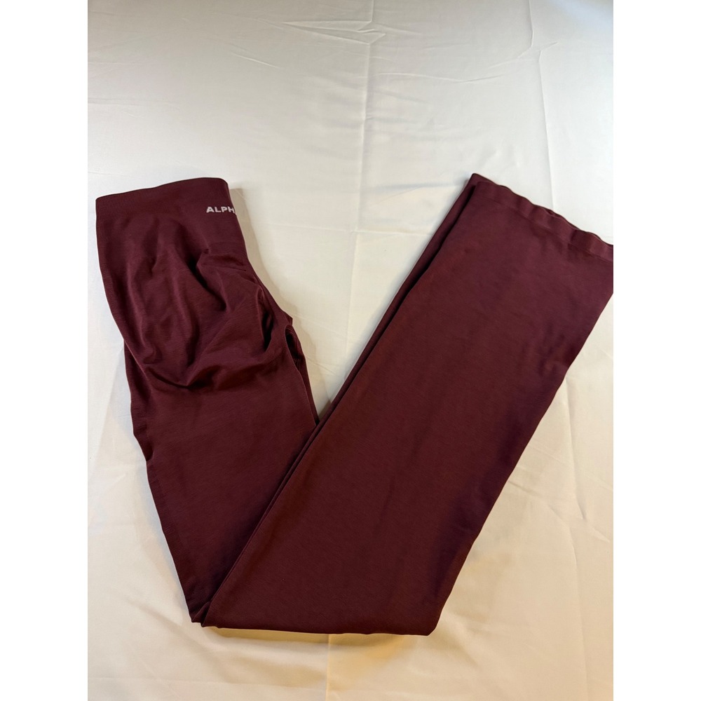 Alphalete Pump Mid Rise Flared Pant Long Merlot Purple Large NWOT